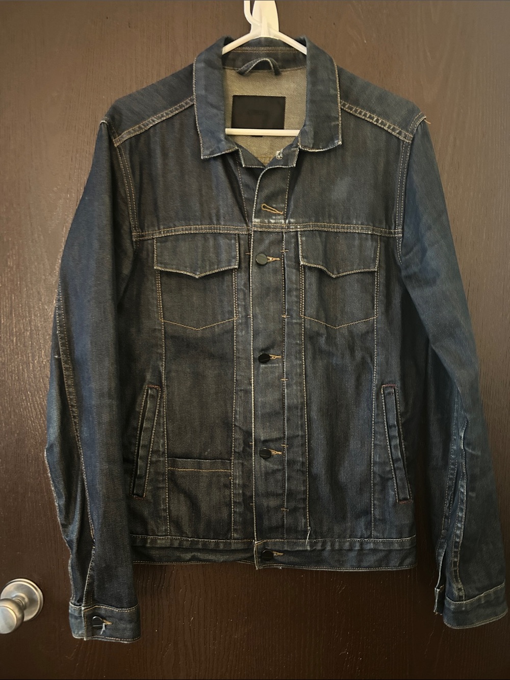 Commune M Men's Raw Dark Denim Jacket  Button-Up 5 Pkts Contrast Stitching